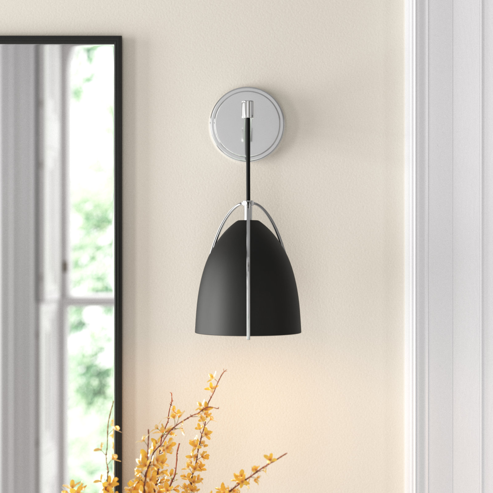 Nikki Single Dimmable Bath Sconce, Chrome, No, Steel Midnight Black 