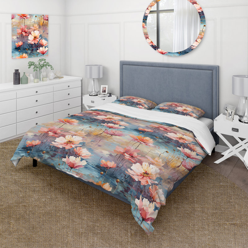Ensemble de housse de couette Pink Monets Garden, Housse de couette simple + 1 taie décorative stan