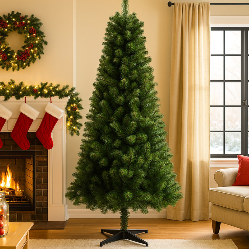 Arbre de Noël artificiel à charnière de 6 pi avec 582 pointes, branches complètes, support en plastique Holiday à 4 pieds pour la décoration intérieure, look, installation rapide, coffre-fort, support léger, arbre de décoration créatif, conseils et