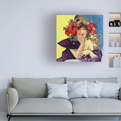 Art mural sur toile tendue - "Mucha Lady" Howie Green pour décoration de salon, de chambre à coucher ou de bureau - 24 x 24