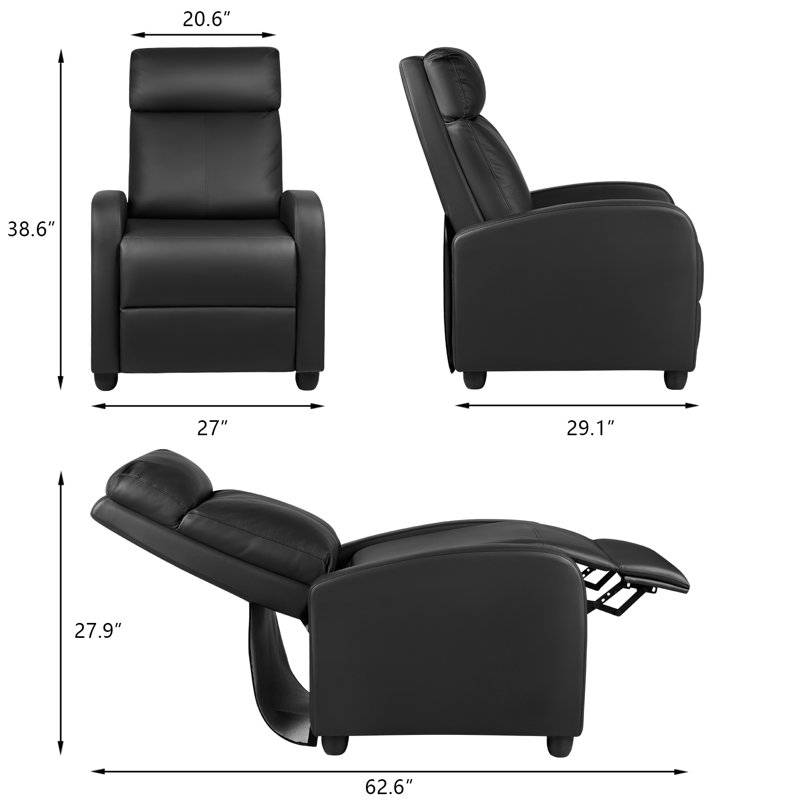 Fauteuil inclinable manuel 27 po 27 po, Similicuir noir