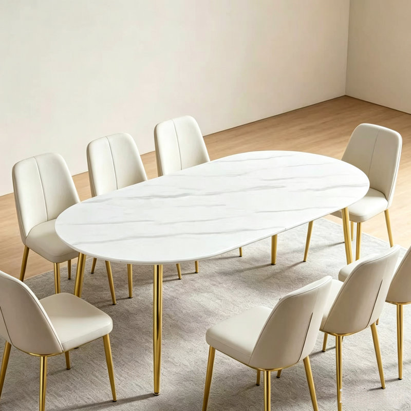 Table de salle à manger extensible en bois manufacturé de 39 à 71 po, Blanc, Doré