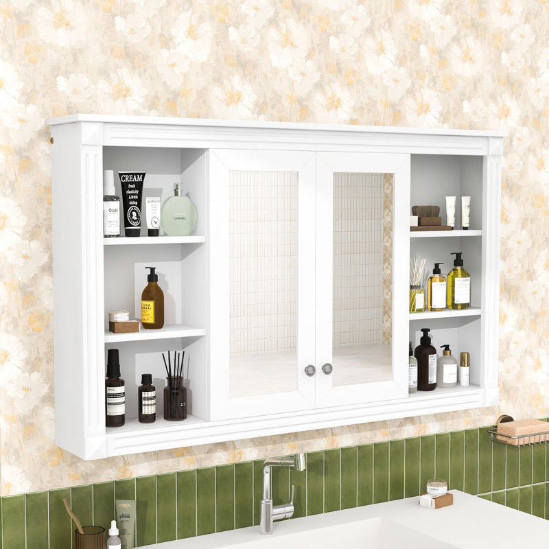 Armoire à miroir élégante avec tablettes réglables et fabrication durable, Blanc