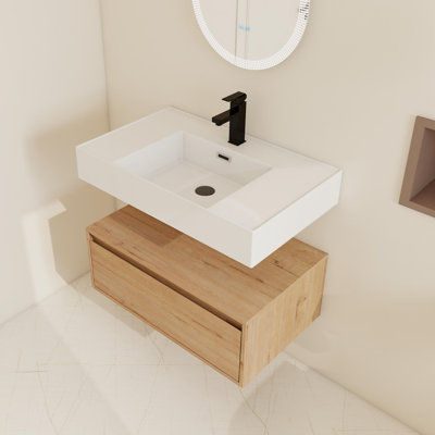 30" Wall-Mounted Single Bathroom Vanity Set with Resin Sink，Floating Bathroom Vanity with 1 Drawer