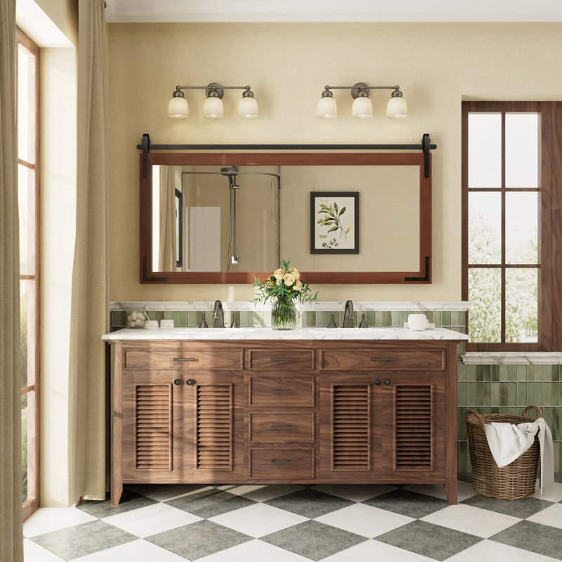 Miroir mural Amara Rustic Farmhouse, 60 po x 30 po; Horizontale, Brun