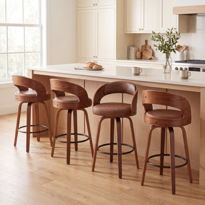 Tabouret de comptoir pivotant moderne de 26 po avec cadre en bois cintré
