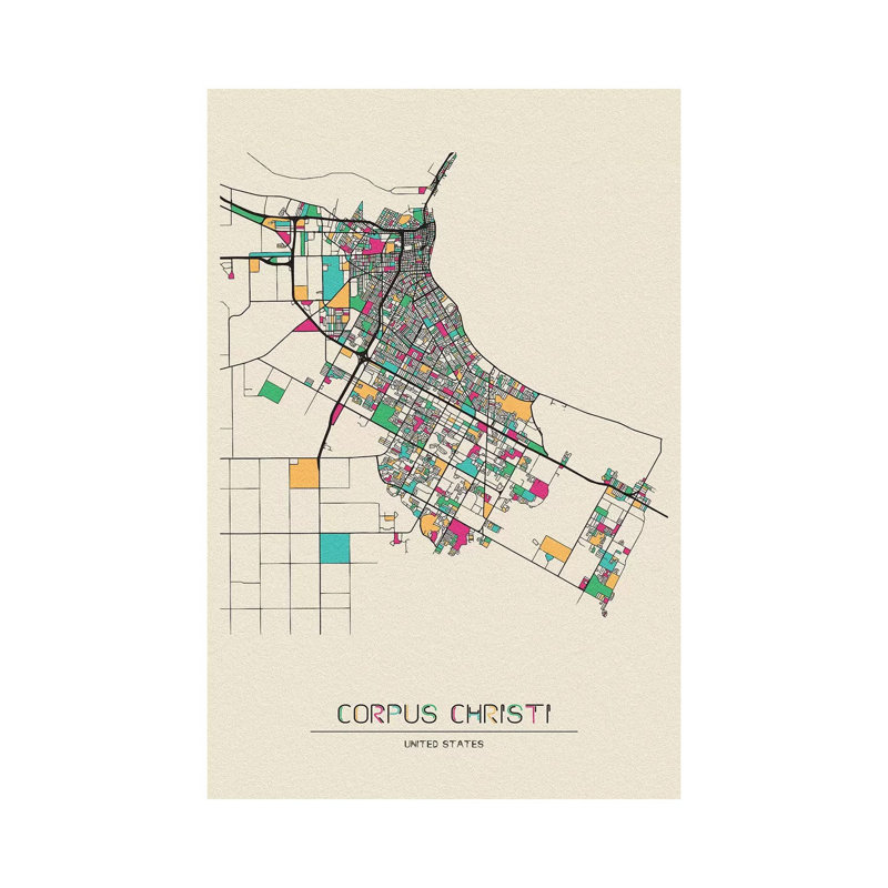 «Corpus Christi, Texas Map» par Ayse Deniz Akerman - impression sur toile tendue, H 18 po x l 12 po x 1,5 po