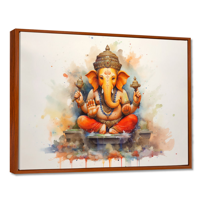 Éléphant vibrant d'Hinduisim II, H 30 po x l 40 po x P 1,5 po, Cadre flottant brun