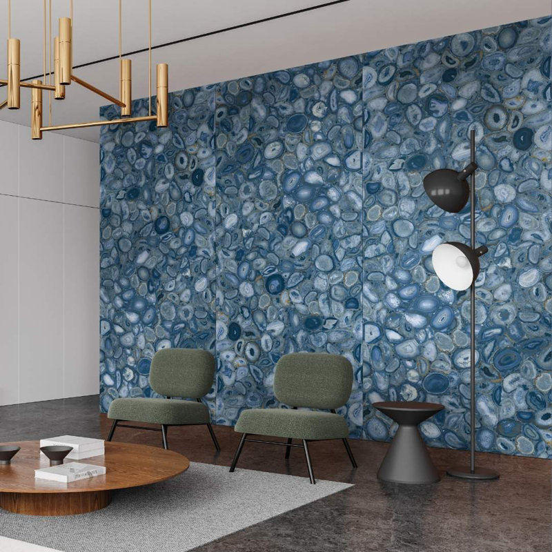Carreau de porcelaine poli 24 po x 48 po Geode, Polished Blue