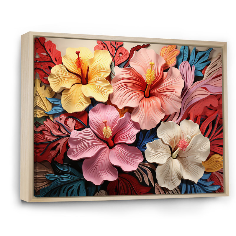 Hibiscus coloré, fleurs, harmonie florale I - Hibiscus, art mural, Cadre flottant brun, H 30 po x l 40 po x P 1,5 po