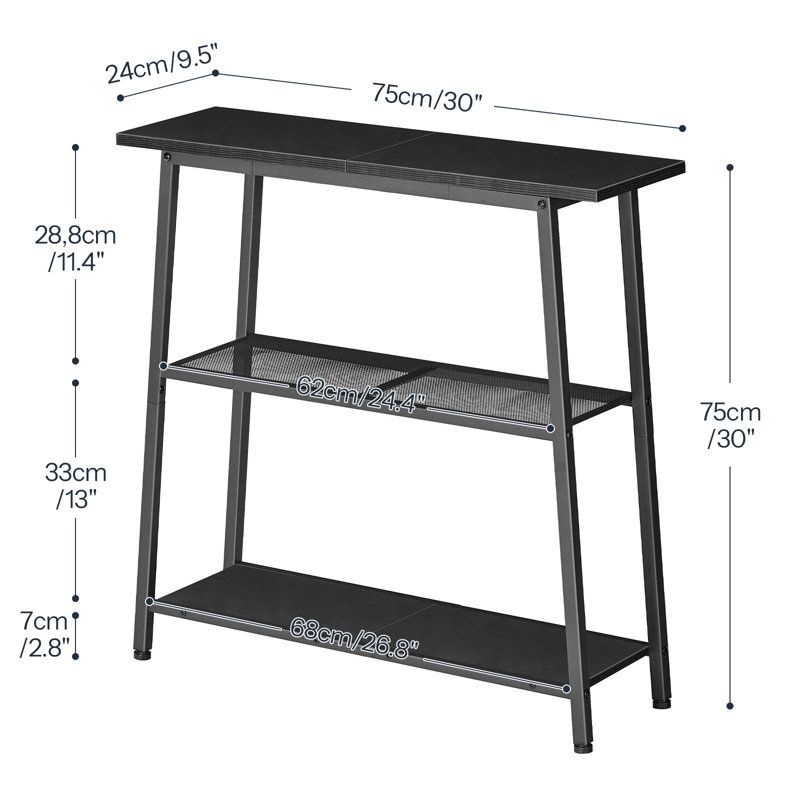 3-Tier Narrow Console Table with Open Storage Shelves, Black