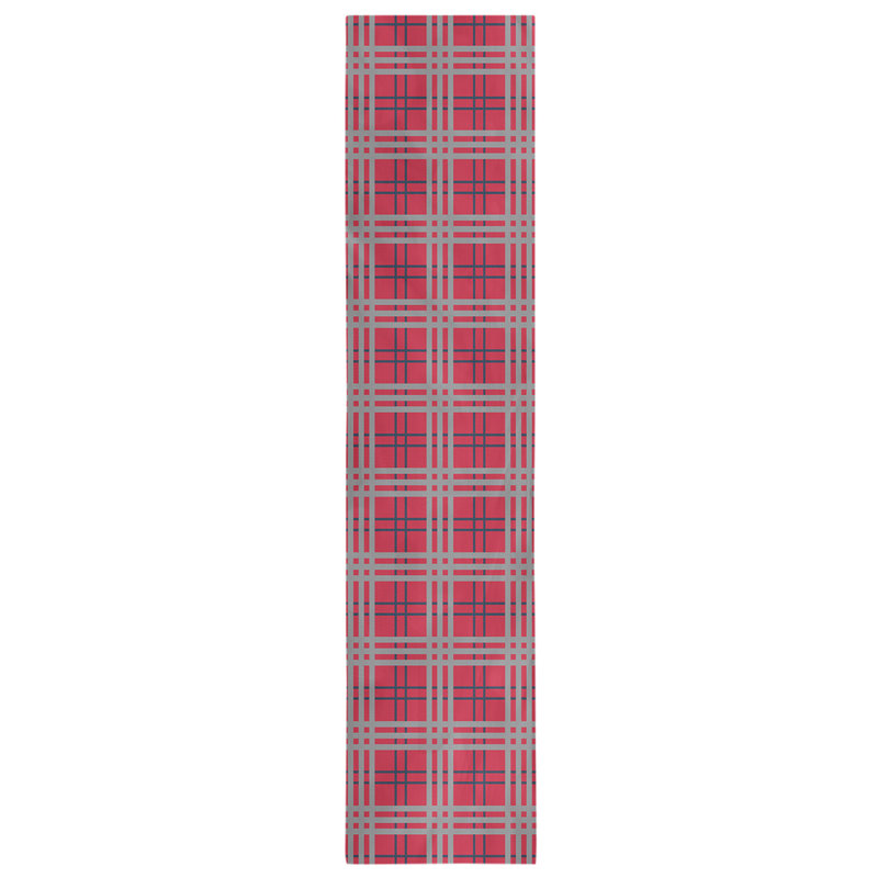 Chemin de table en polyester payant, L 72 po x l 16 po, Rouge / bleu marine / argent