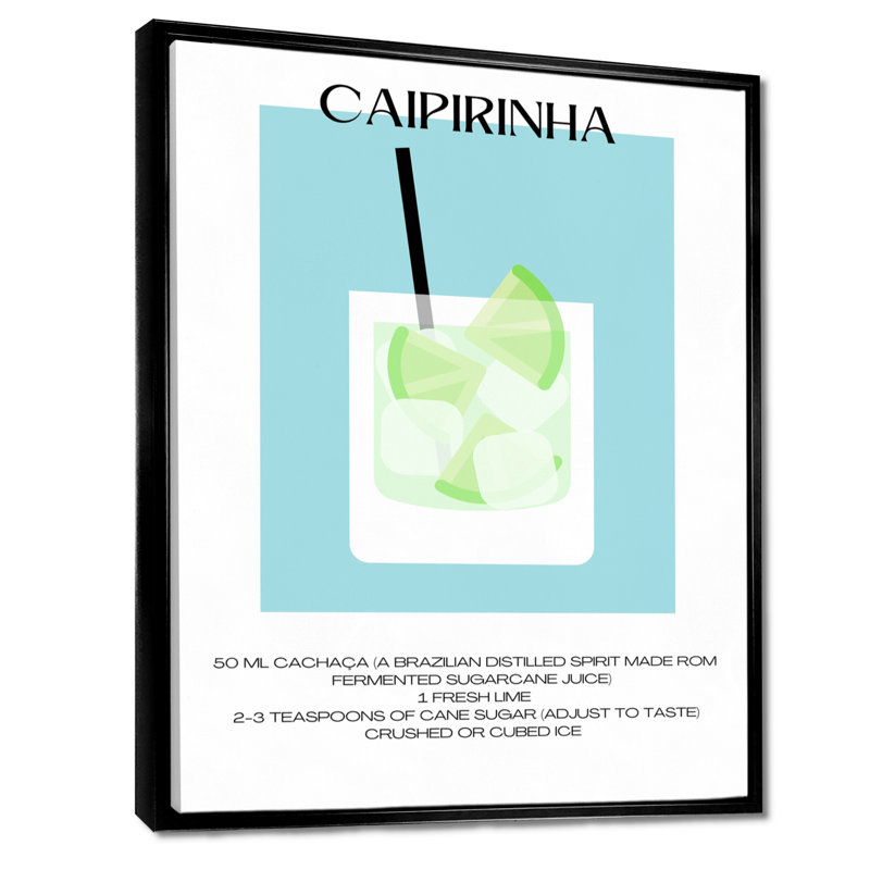 Caipirinha, cocktail brésilien - Art mural cocktails, Cadre flottant noir, H 32 po x l 16 po