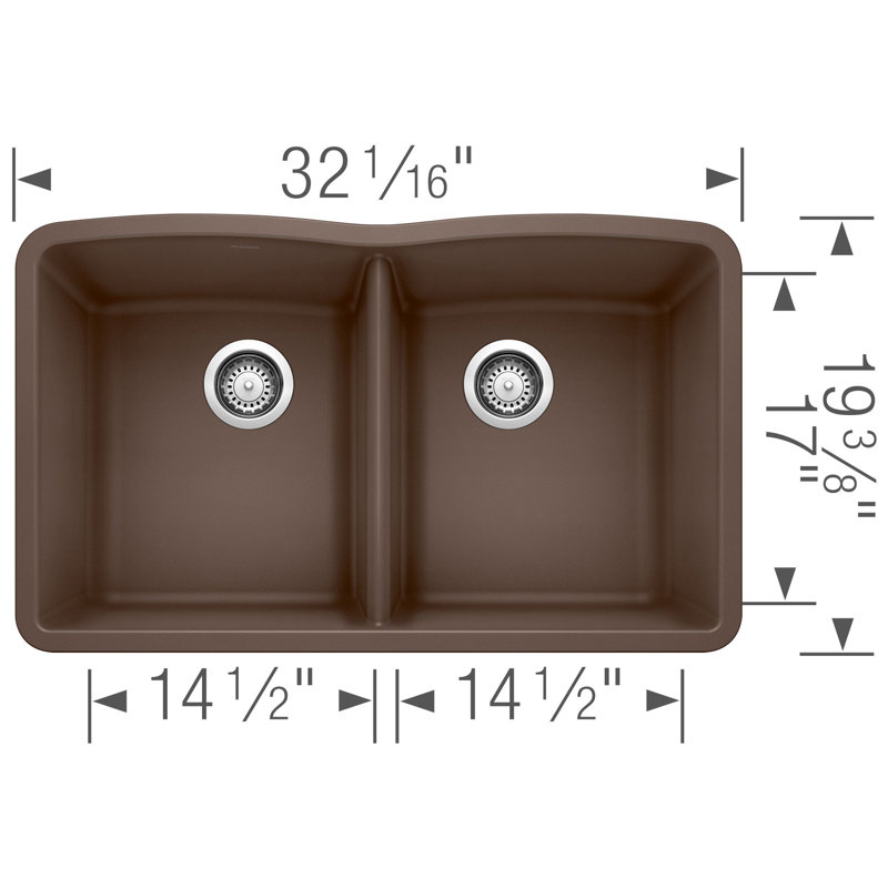Diamond SILGRANIT 32" 50/50 Double Bowl Undermount Kitchen Sink, Café Brown