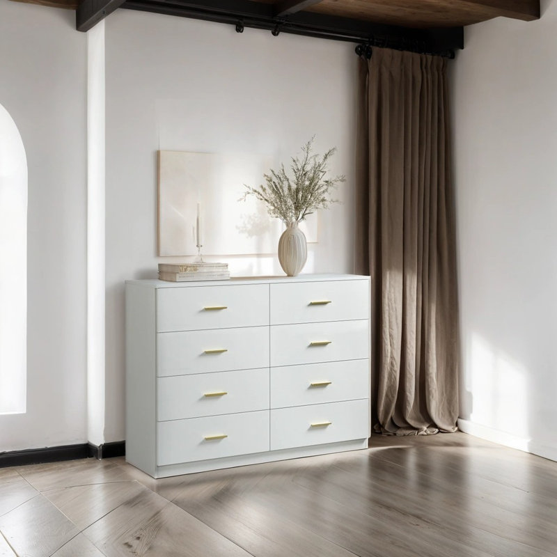 Commode à huit tiroirs, Blanc / Blanc