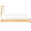 Grand lit, contemporain, lit à panneau, tête de lit à DEL, finition naturelle et blanche, bois, stratifié, mobilier de chambre, sommier tapissier, utilisation-199612352