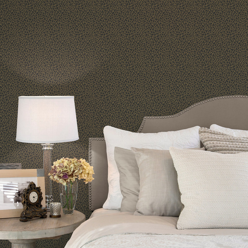 Perla 10m x 53cm Textured Metallic Finish Paste the Wall Wallpaper Roll, Black/Gold