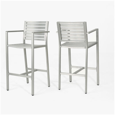 Outdoor 29.50" Barstools with Rust-Proof Aluminum Frame, Set of 2, Silver
