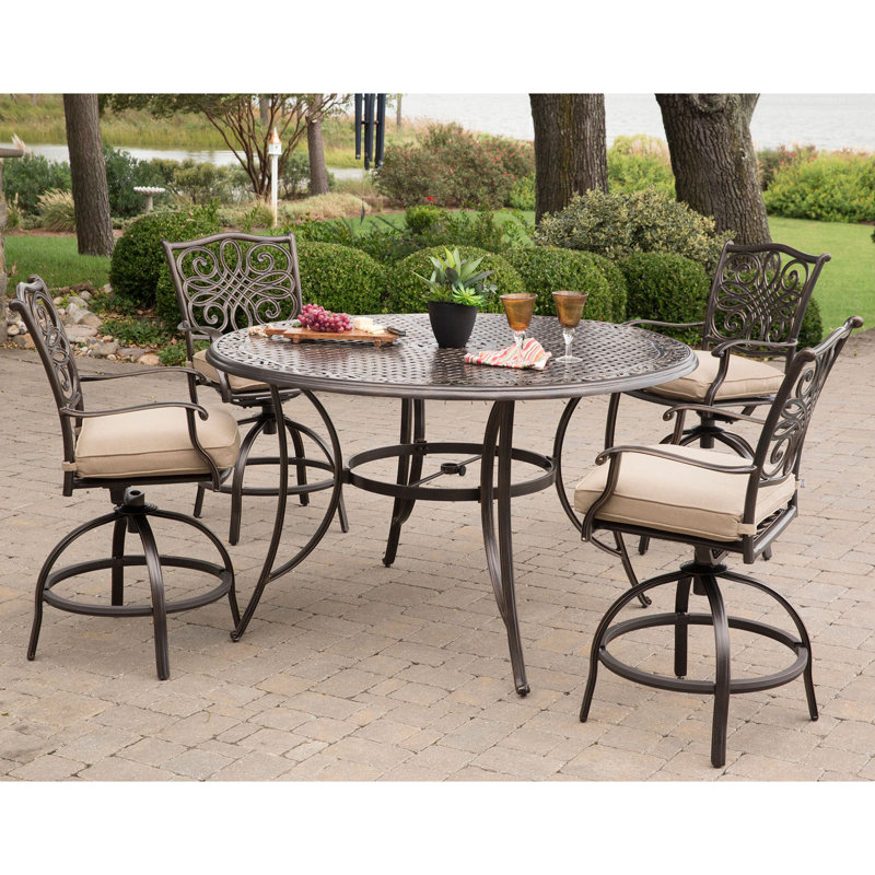 Carleton 4 - Person Patio Dining Set with Round Table , Cushions Included, Natural Oat