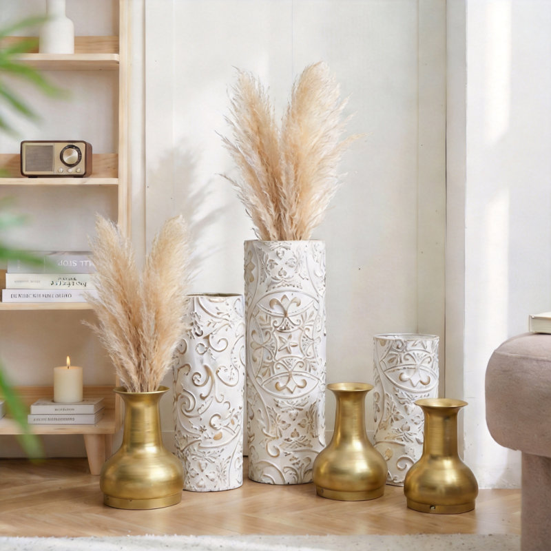 Grand vase de sol décoratif en métal émaillé, lot de 3