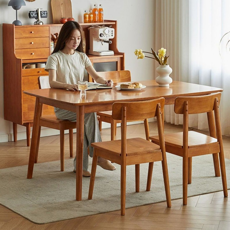 Cherry wood color Rectangular  Solid Dining Table For Dining Room/Kitchen, 29.53"H x 59.06"L x 35.43"W