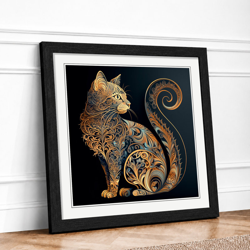 Cat Paisley Art - Framed Print, Black