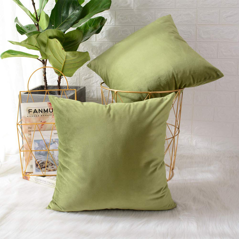Housse de coussin en velours uni, H 18 po x l 18 po, Vert olive