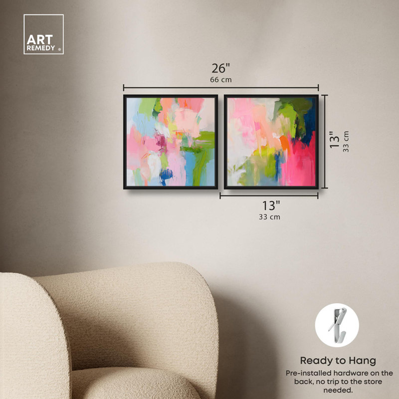 "Brushwork", ensemble de 2 toiles Dopamine par Art Remedy, Cadre flottant noir, H 12 po x l 12 po