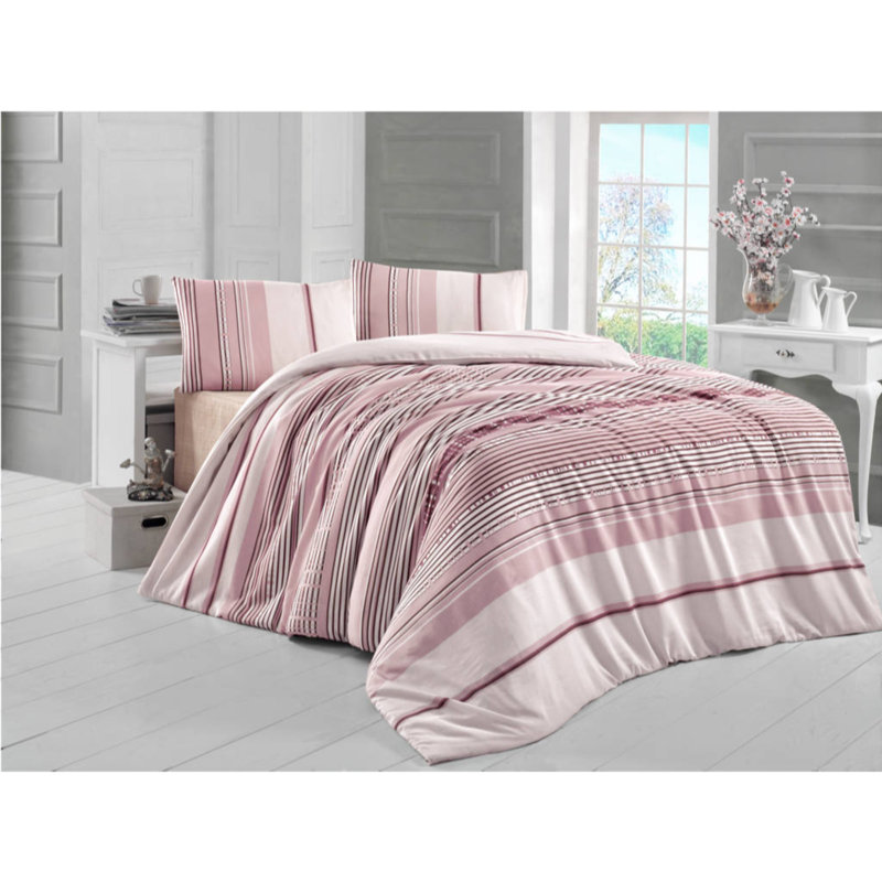 Ensemble de housse de couette en mélange de coton rose / saumon 3 pièces Twigg
