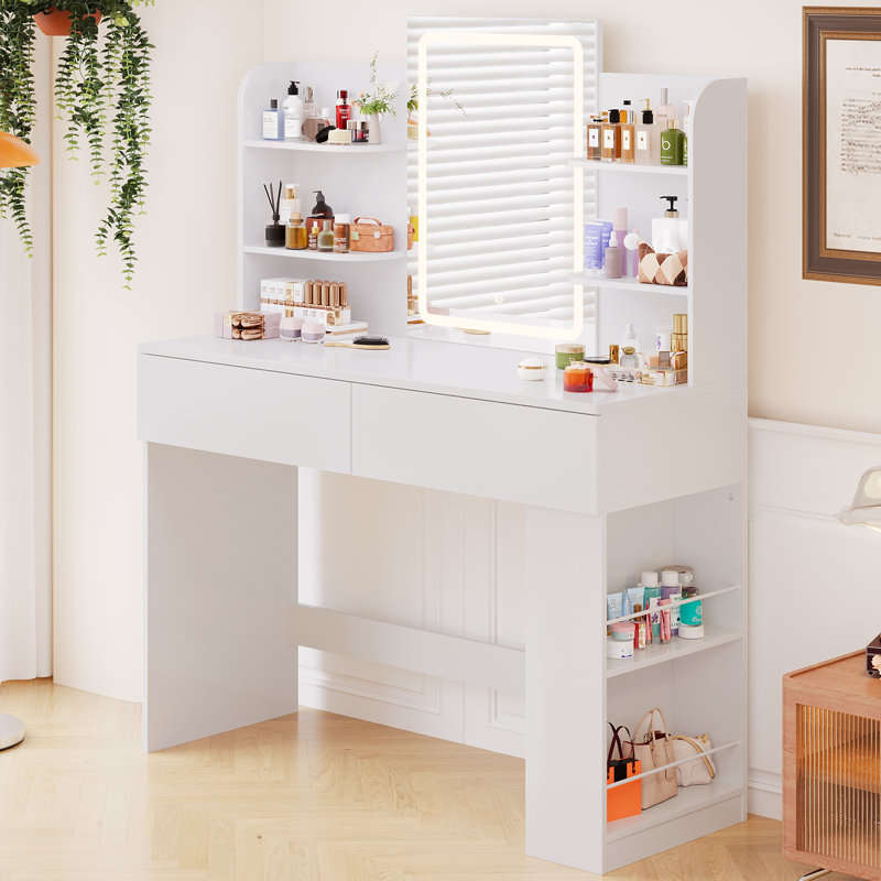 Dressing Table with Mirror, White