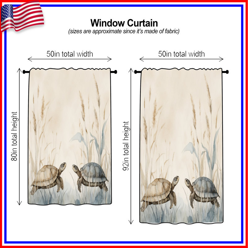 Rideaux et rideaux occultant Turtles In Grass, 50 po x 92 po - 1 panneau, Transparent