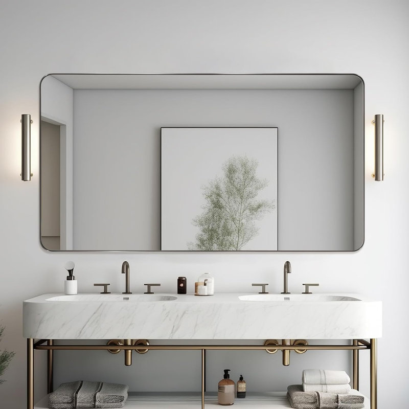 Miroir de salle de bain Inse Cadre en acier inoxydable, Nickel brossé, 55 po x 30 po