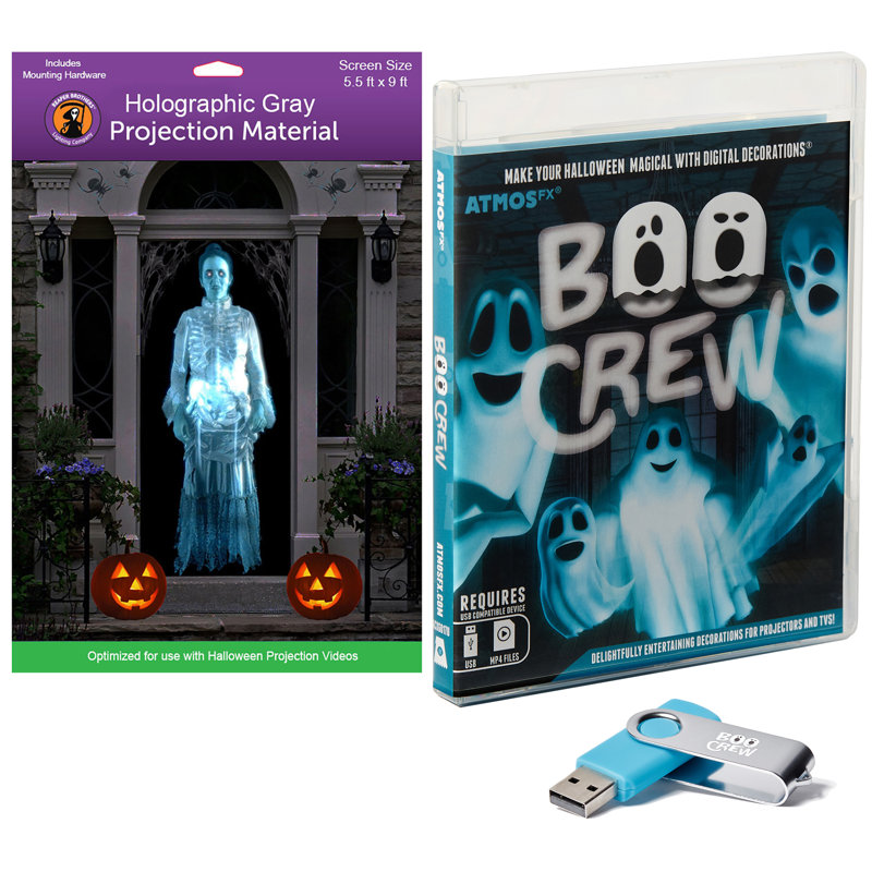 Décoration numérique d'Halloween sur USB AtmosFX Boo Crew + écran holographique 5,5 pi x 9 pi