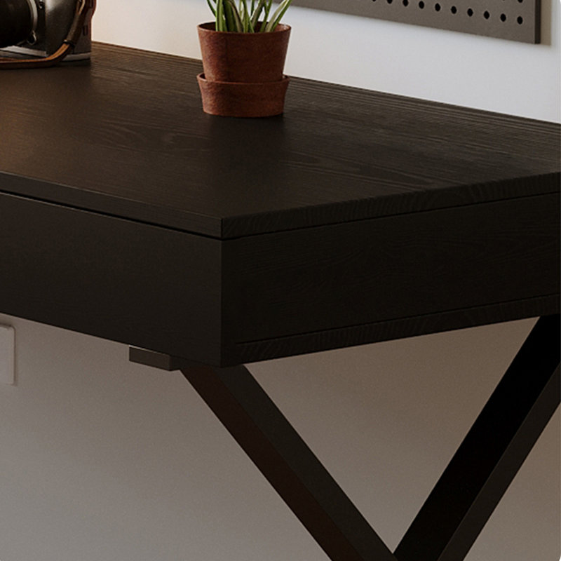 Bureau rectangulaire noir en bois massif + fer avec 3 tiroirs, H 29,53 po x l 70,87 po x P 23,62 po