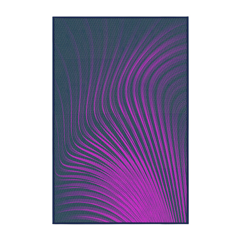 Laine tissée à la machine abstraite et rose polyester/bleu marine Tapis décoratif, Rectangle 7 pi x 10 pi