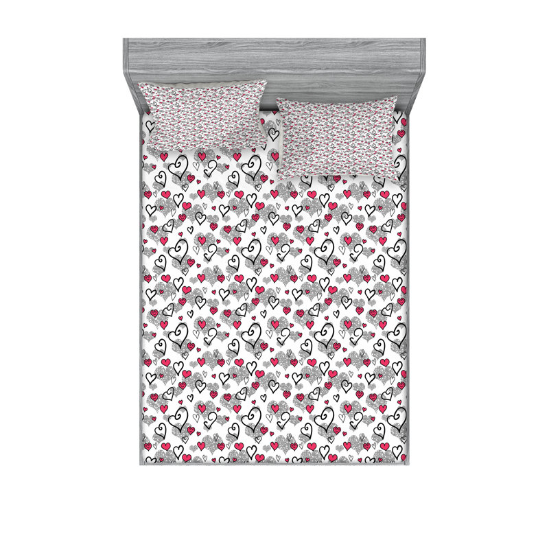 Ensemble de draps et taies décoratives Ambesonne Love, gris, blanc, rose vif