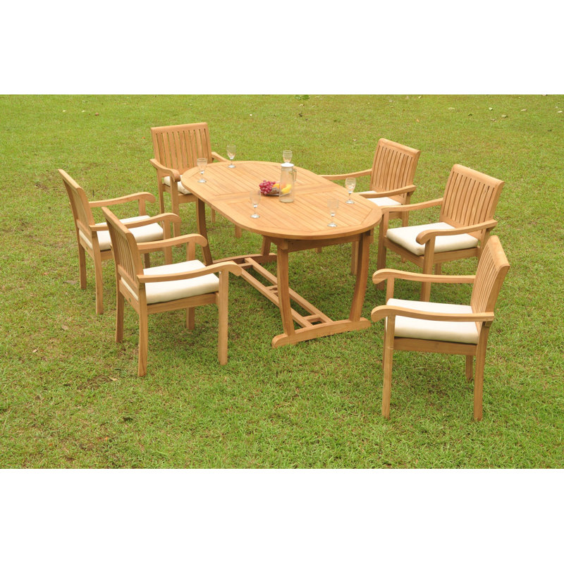 Montecito 10 - Person Teak Wood Patio Dining Set with Oval Table, 30.5" H x 71" L x 40" W, 6