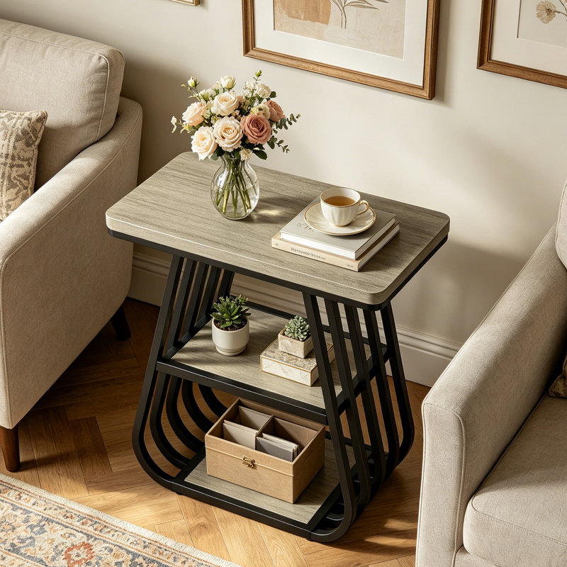Pedestal End Table, 1, Grey