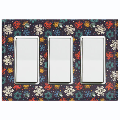 Christmas Colorful Snow Flakes Holiday Themed 3 - Gang Toggle Light Switch Standard Wall Plate
