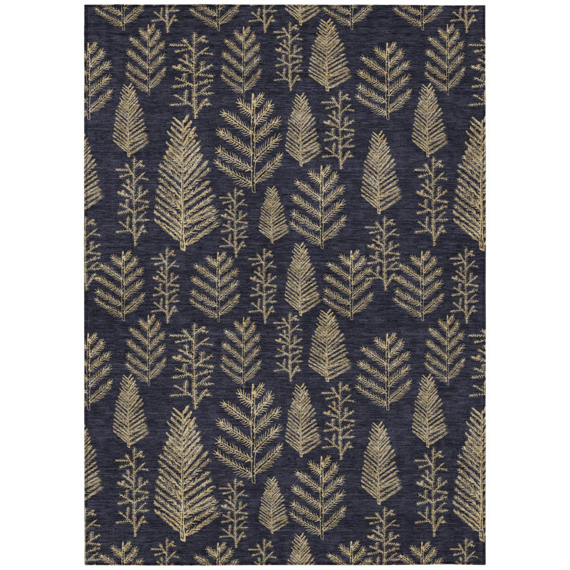 Tapis intérieur/extérieur lavable à motifs d'arbres noirs et dorés, 2,74 m x 3,66 m