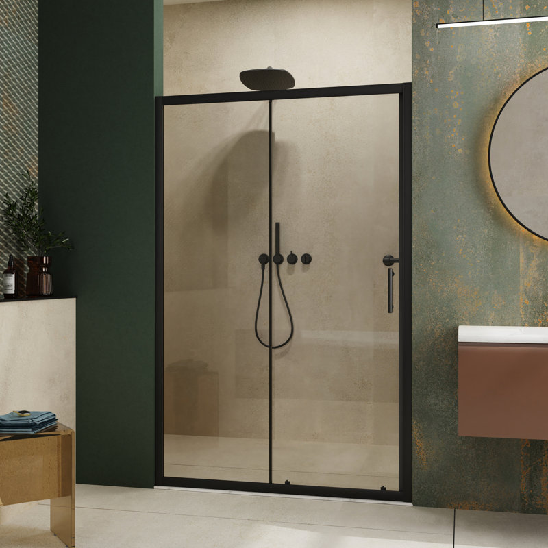 72.In H X 48.In W Shower Door - Tempered Glass, Black Handle, Adjustable, & Aesthetics Matt Single Sliding W, 1/5 Inch Construction