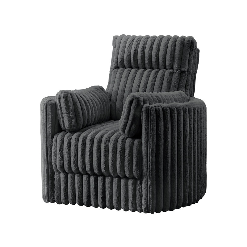 Fauteuil d'appoint pivotant Ezo, velours côtelé polyester, 2 coussins, Mélange de polyester gris foncé