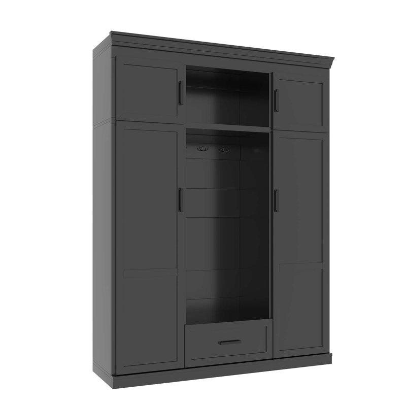 85.2''H Hall Tree With Bench And 3 Hooks, Modern Entryway Storage Organizer Cabinet With 4 Doors, 1 Drawer And Adjustable Shelves For Hallway, Entryway, Living Room