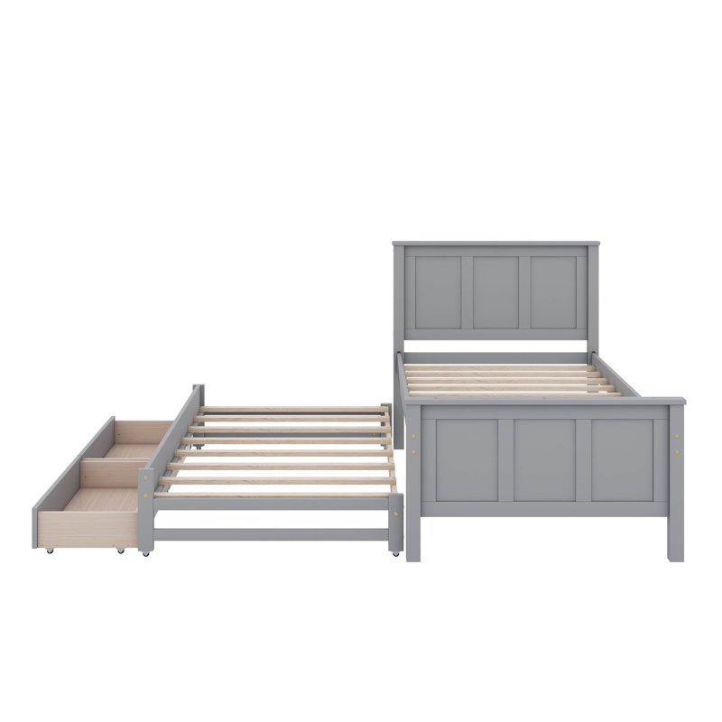 Lit plateforme simple avec tiroirs et lit gigogne, Gris
