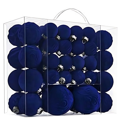 46 Pcs Velvet Christmas Balls  Flocked Christmas Tree Ornaments Plastic Balls Xm - Shatterproof Dark Blue Hanging Decor for Holiday Party Festival Ornaments Beautiful Premium Festive Indoor