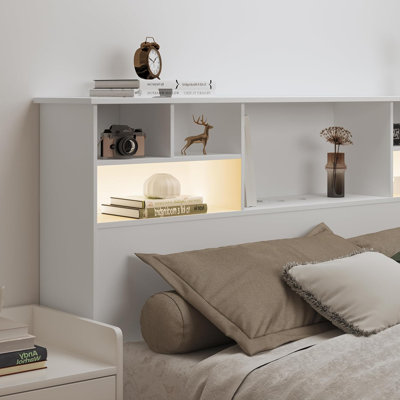 Bookcase Headboard With Charging Station & 2 Led Lights