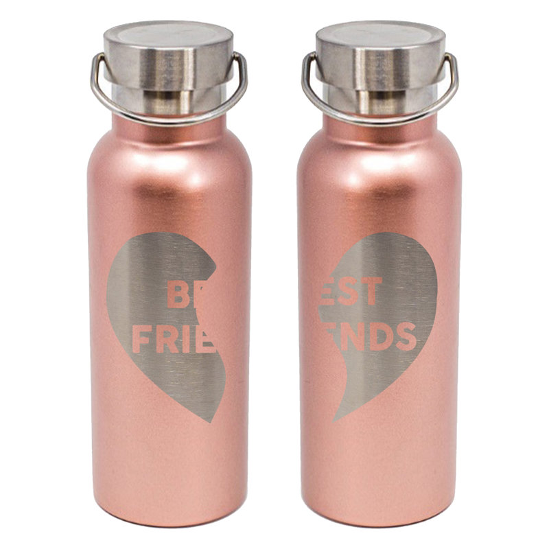 Cœur gravé 17 oz Best Friends Bouteille d'eau en acier inoxydable à double paroi, Ros