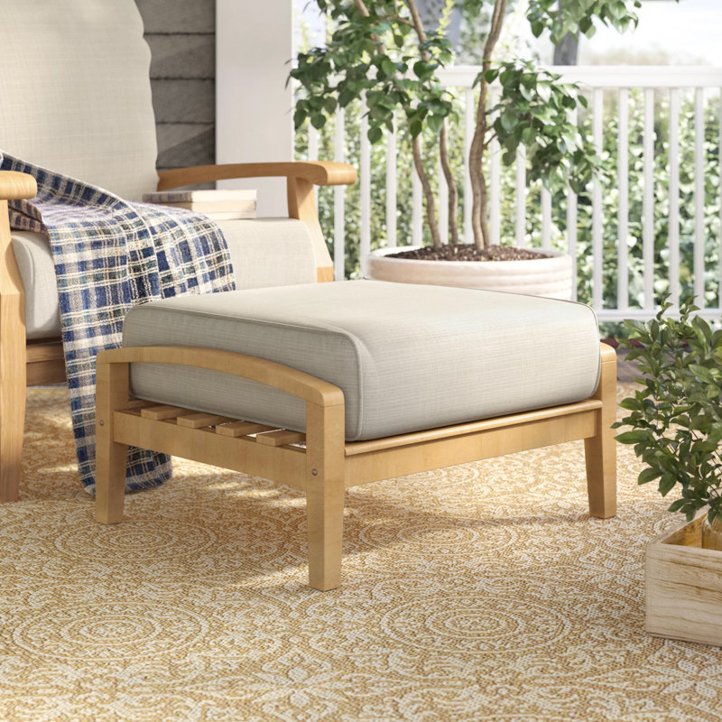 Pouf d'extérieur Summerton en teck avec coussin, Beige, Naturel