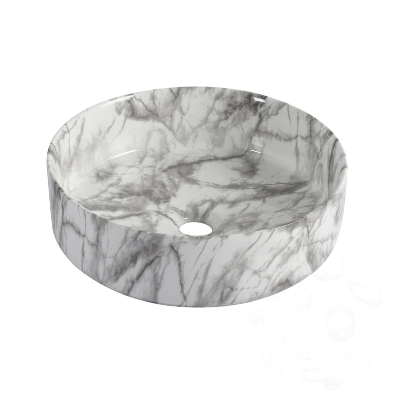 Ceramic Circular Bathroom Sink, White/Gray
