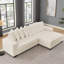 Canapé-lit convertible en L beige à 3 places revêtu de velours côtelé avec structure en bois massif, modulaire confortable et modulaire à assembler pour une installation facile-1303785034